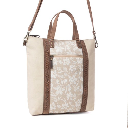 Sunfield Haven Cotton & Leather Tote Bag in Timber Cream