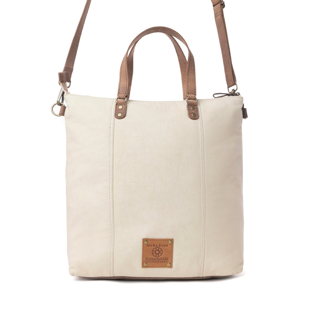 Sunfield Haven Cotton & Leather Tote Bag in Timber Cream