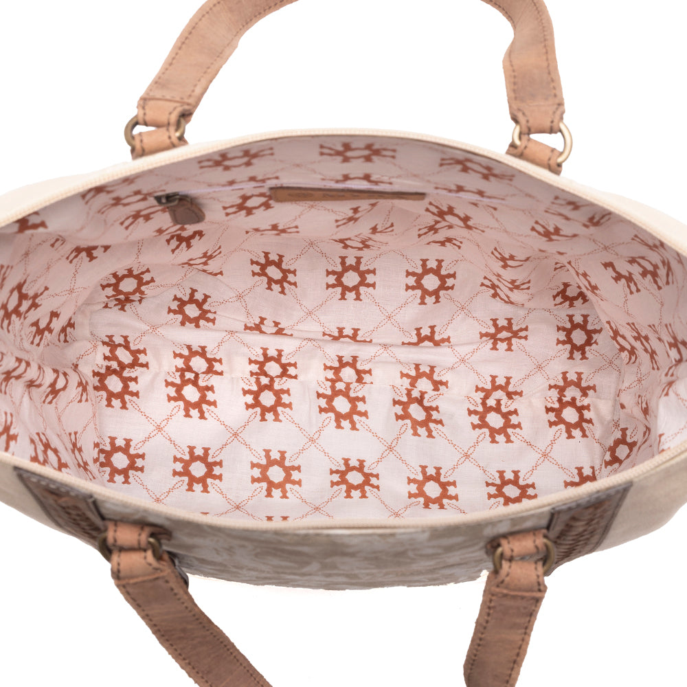 Sunfield Haven Cotton & Leather Tote Bag in Timber Cream