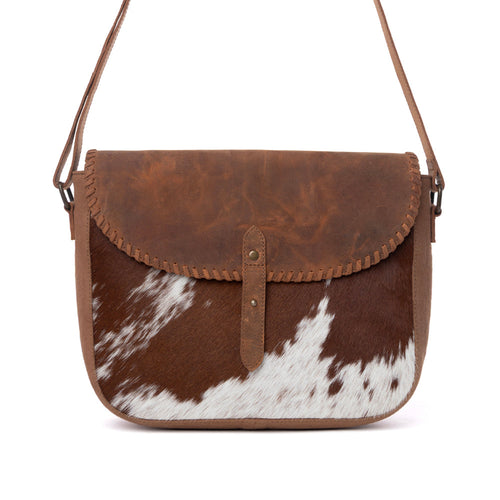 Honey Field Hairon Leather Messenger Bag in Sable Mist