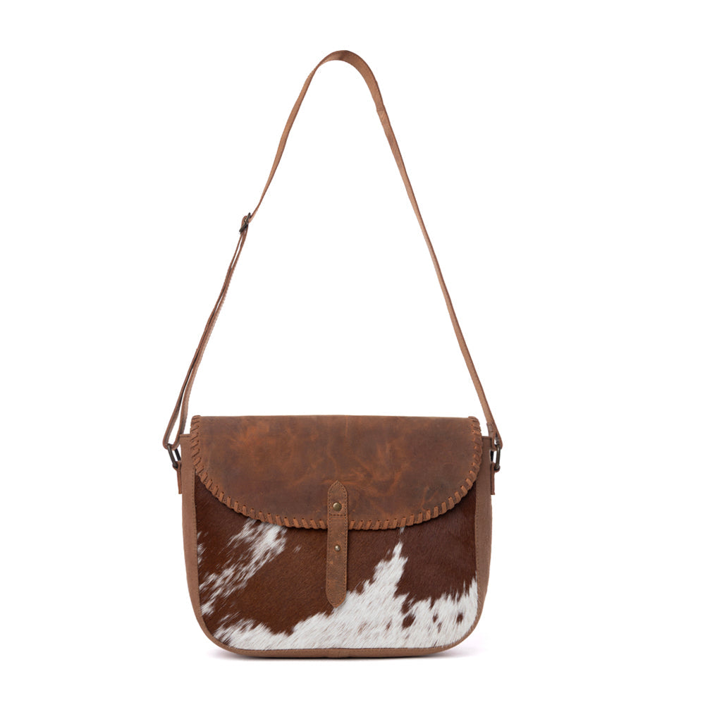 Honey Field Hairon Leather Messenger Bag in Sable Mist