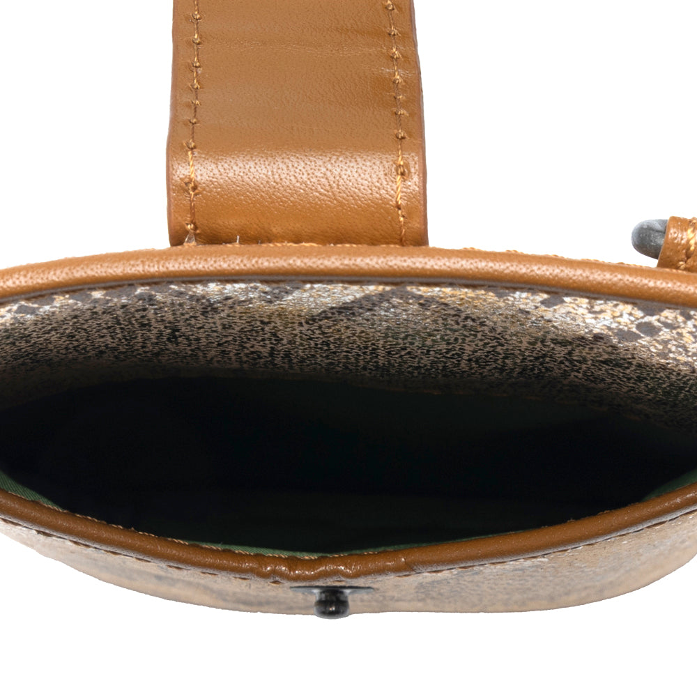 Cedar Snake Print Leather Cell Phone Holder in Toffee Patch