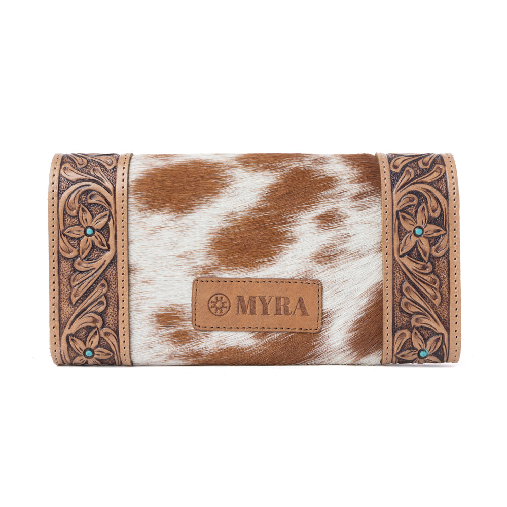 Fern Pass Handtooled Hairon Leather Women’s Wallet in Warm Caramel
