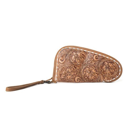 Bronzefall Handtooled Leather Gun Case in Saddle Tan