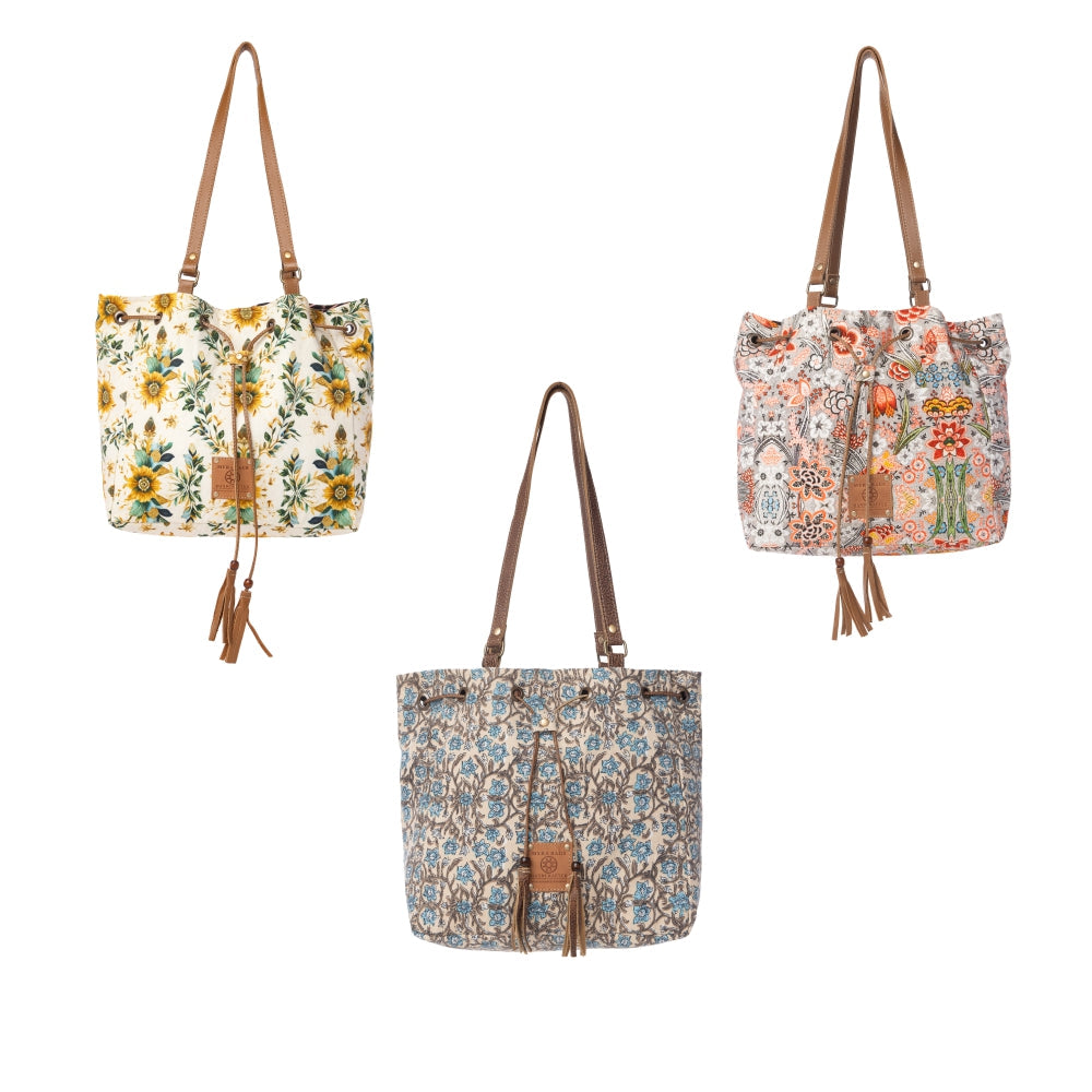 Southern Bloom Cotton & Leather Bucket Bag Variant Combo