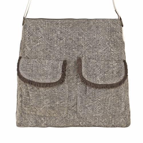 Amber Ridge Shoulder Bag for Women in sand grain with fringed pockets