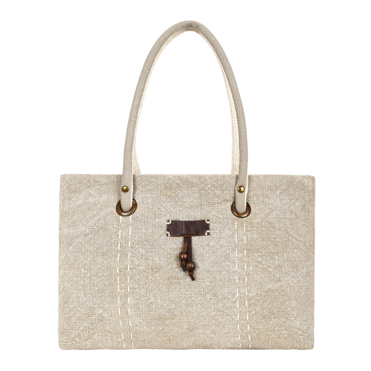 Amber Flats Tote Bag for Women in natural with saddle stitch