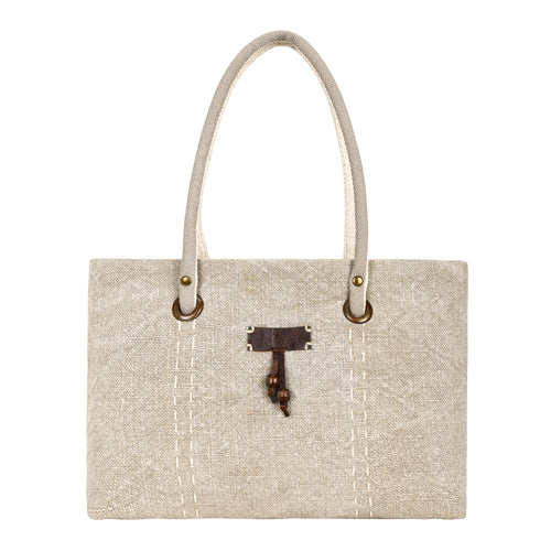 Amber Flats Tote Bag for Women in natural with saddle stitch