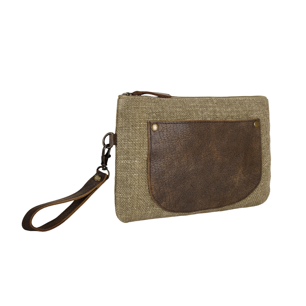 Barnlot Wristlet in olive with leather panel