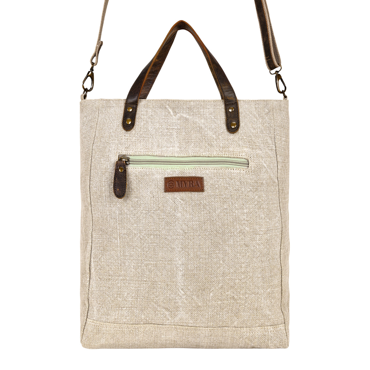 Saddlewood Tote Bag for Women in oat straw with leather handles and tassel