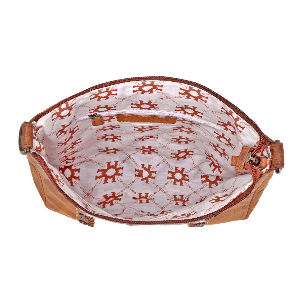 Sunridge Crossbody Bag for Women in tan with hair on and studs