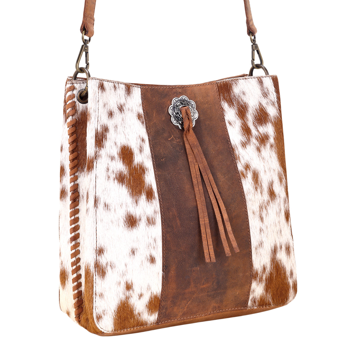 Canyonmere Crossbody Bag for Women in tan with hair on and concho