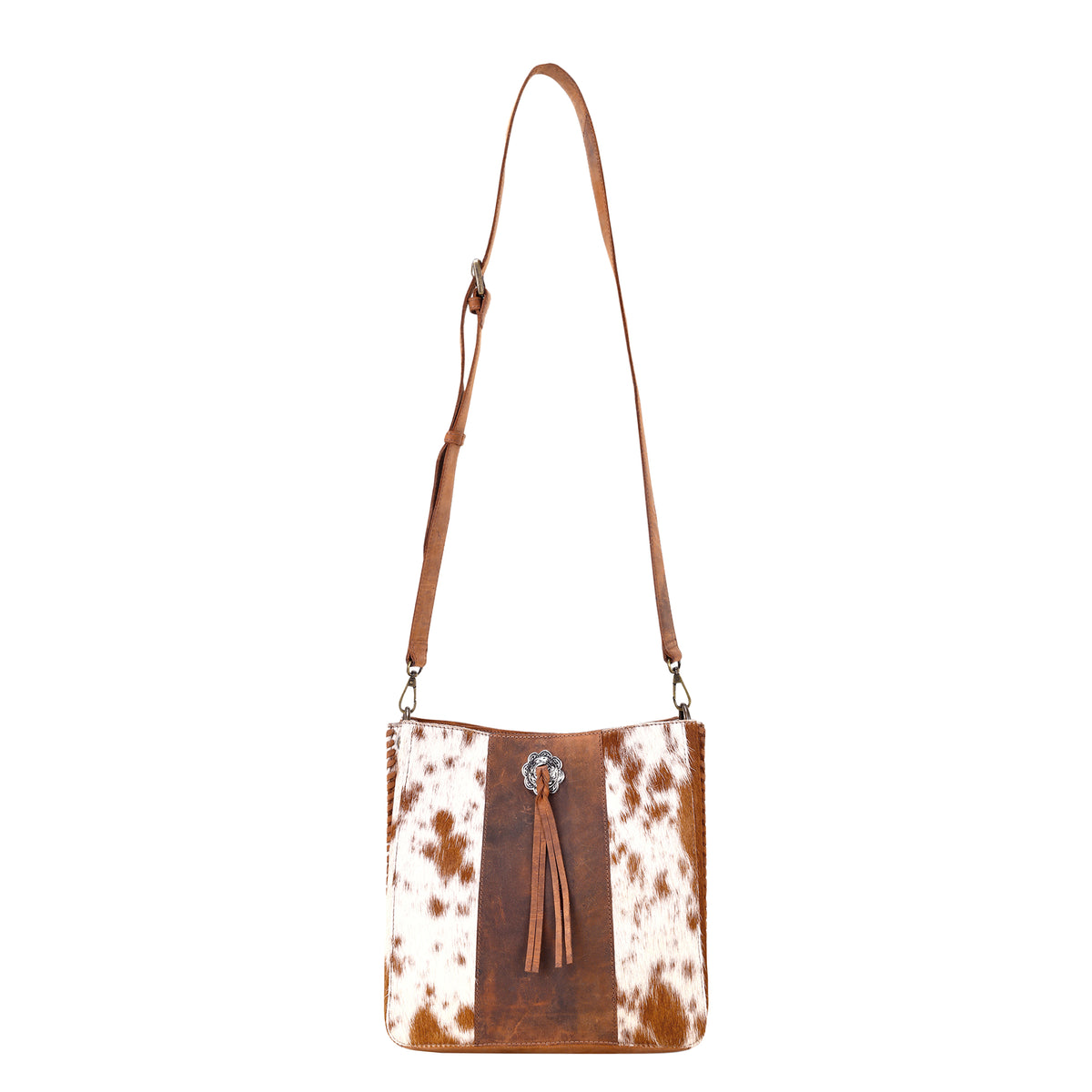 Canyonmere Crossbody Bag for Women in tan with hair on and concho