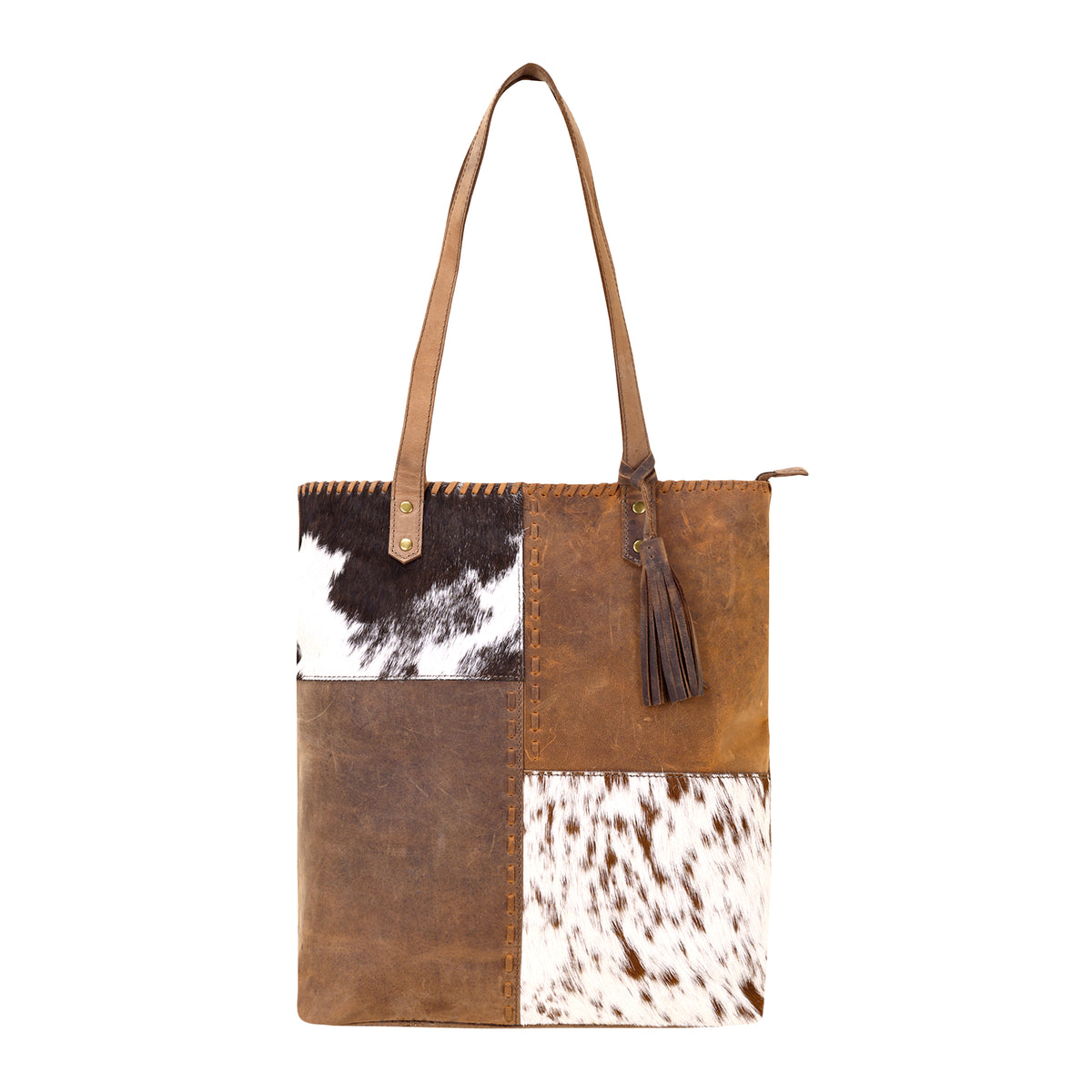 Millridge Tote Bag for Women in brown with hair on and whipstitch