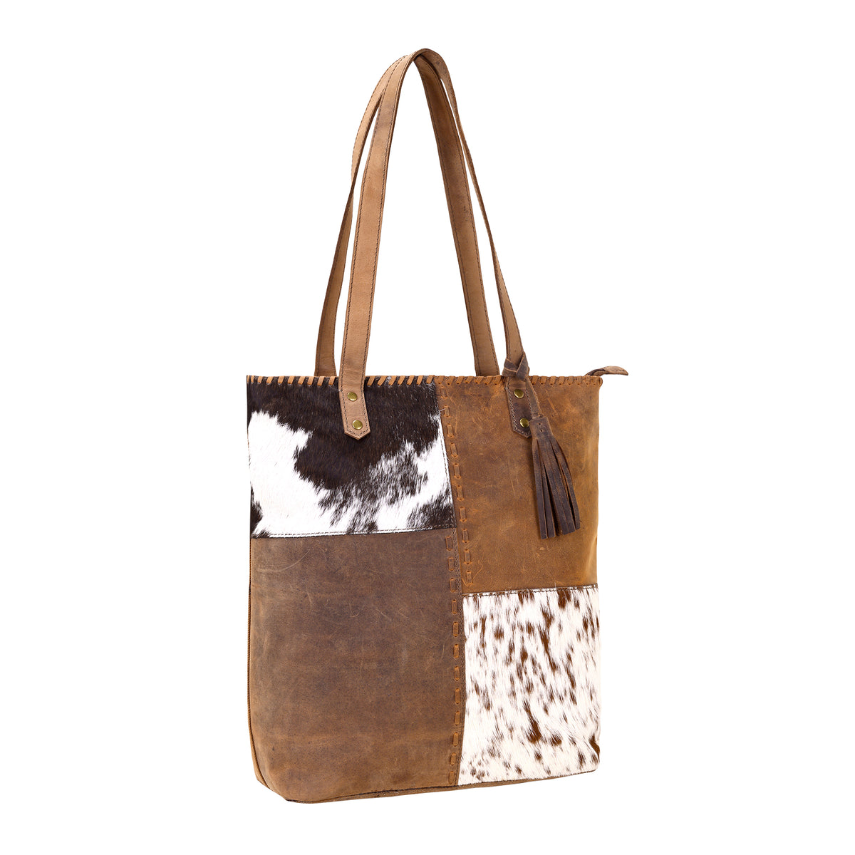 Millridge Tote Bag for Women in brown with hair on and whipstitch
