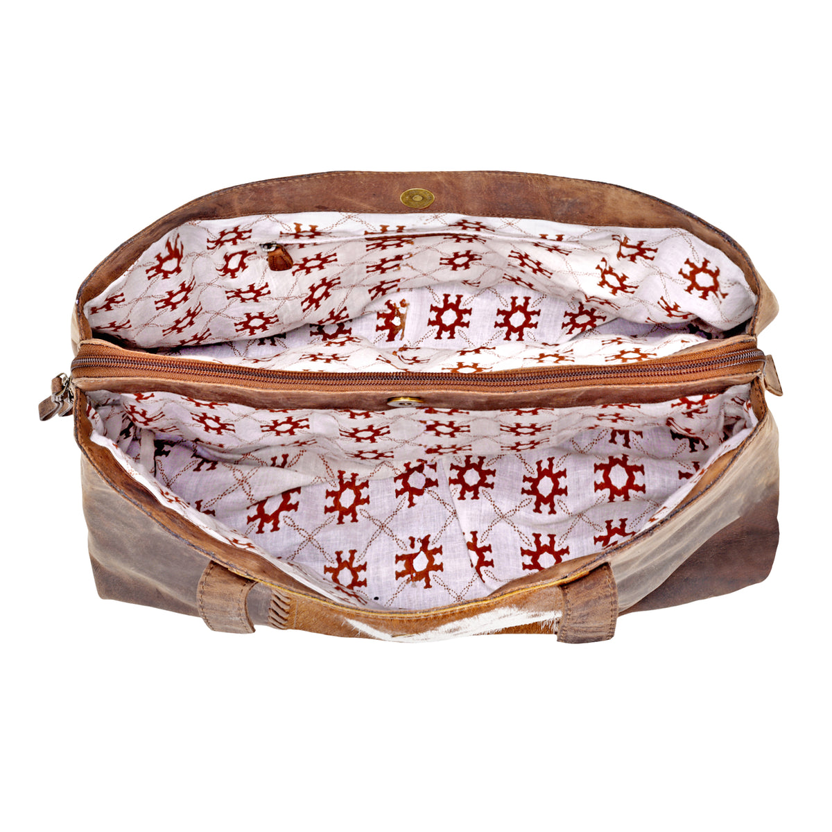 Thornbluff Laptop Bag in brown with hair on and hand tooled flap