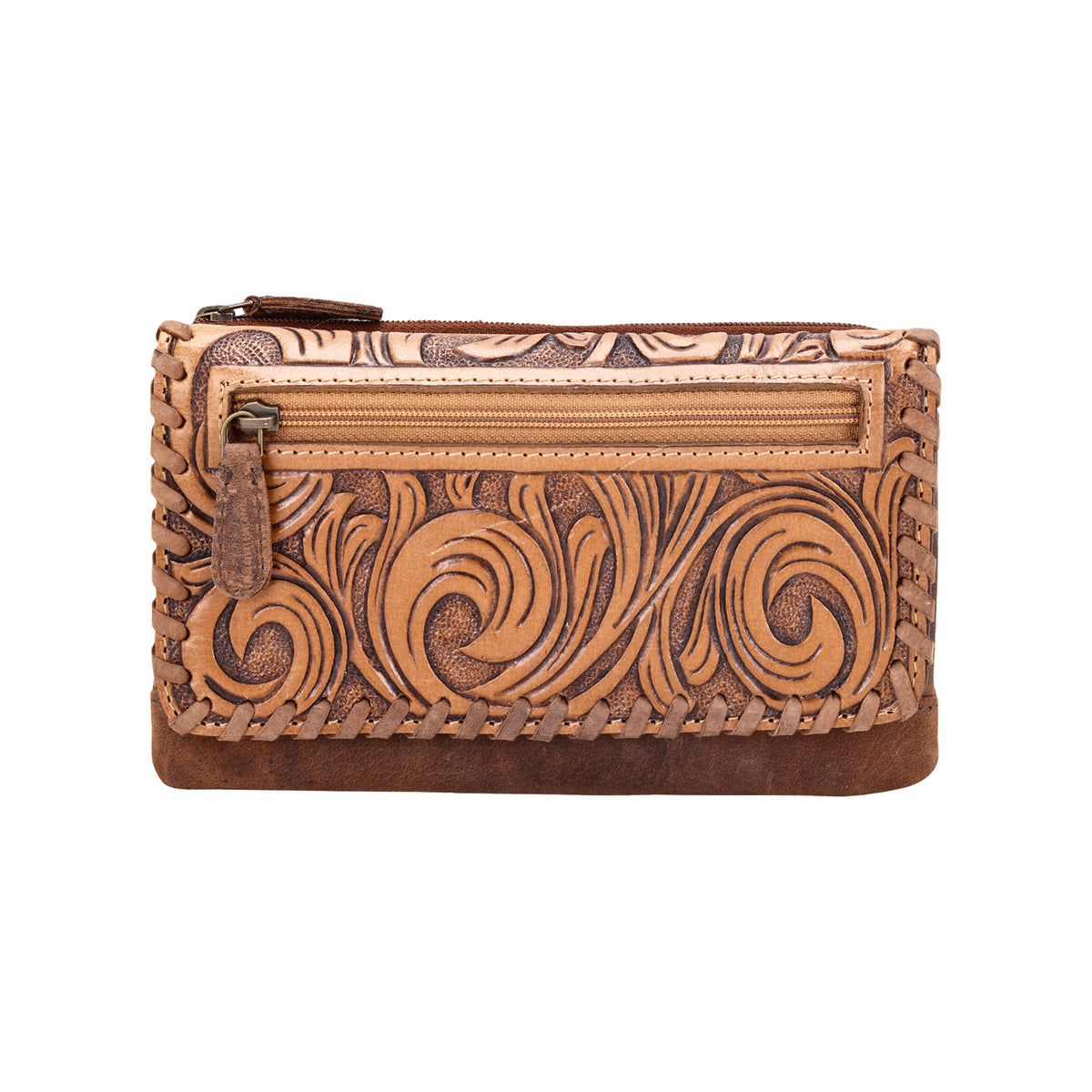 Wildfire Wallet for Women in tan with hand tooled leather