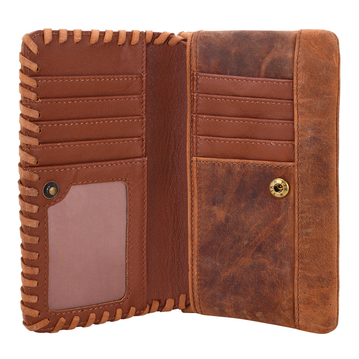 Wildfire Wallet for Women in tan with hand tooled leather