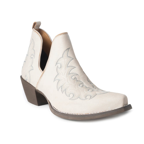 Tempest Embroidered Cowgirl Booties in Ivory for Women in Genuine Leather with Snip Toe