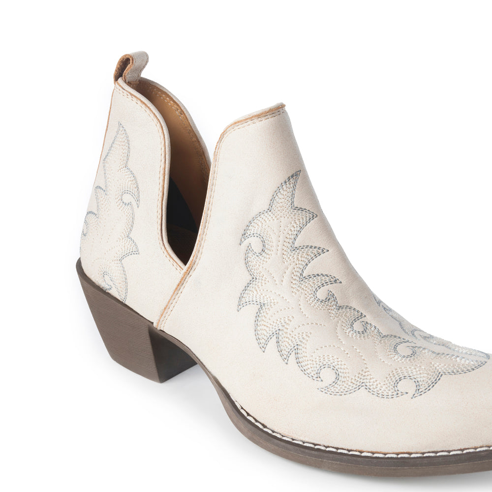 Tempest Embroidered Cowgirl Booties in Ivory for Women in Genuine Leather with Snip Toe