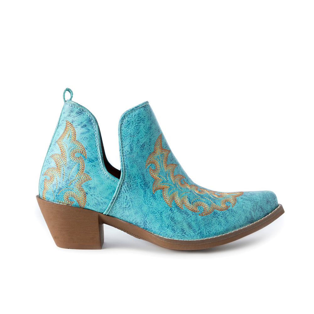 Tempest Embroidered Cowgirl Booties in Turquoise for Women in Genuine Leather with Snip Toe