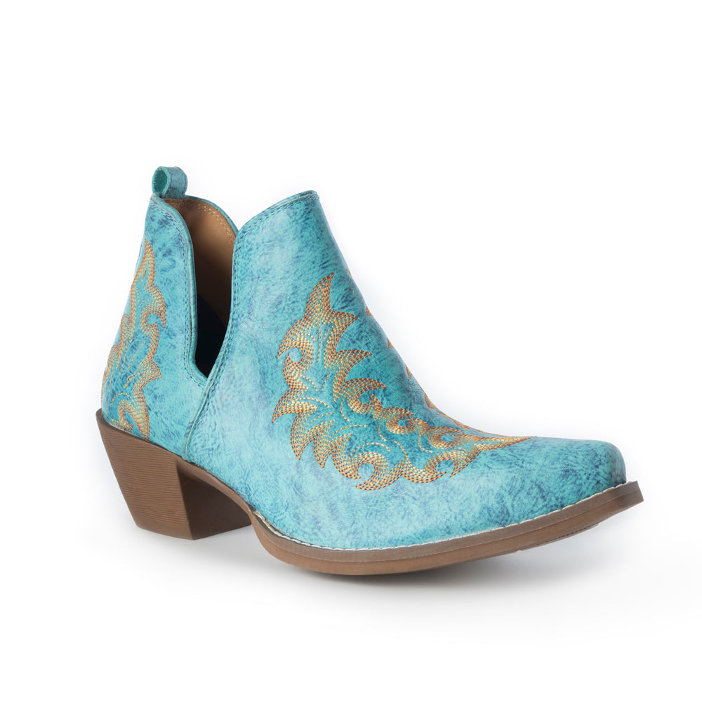 Tempest Embroidered Cowgirl Booties in Turquoise for Women in Genuine Leather with Snip Toe