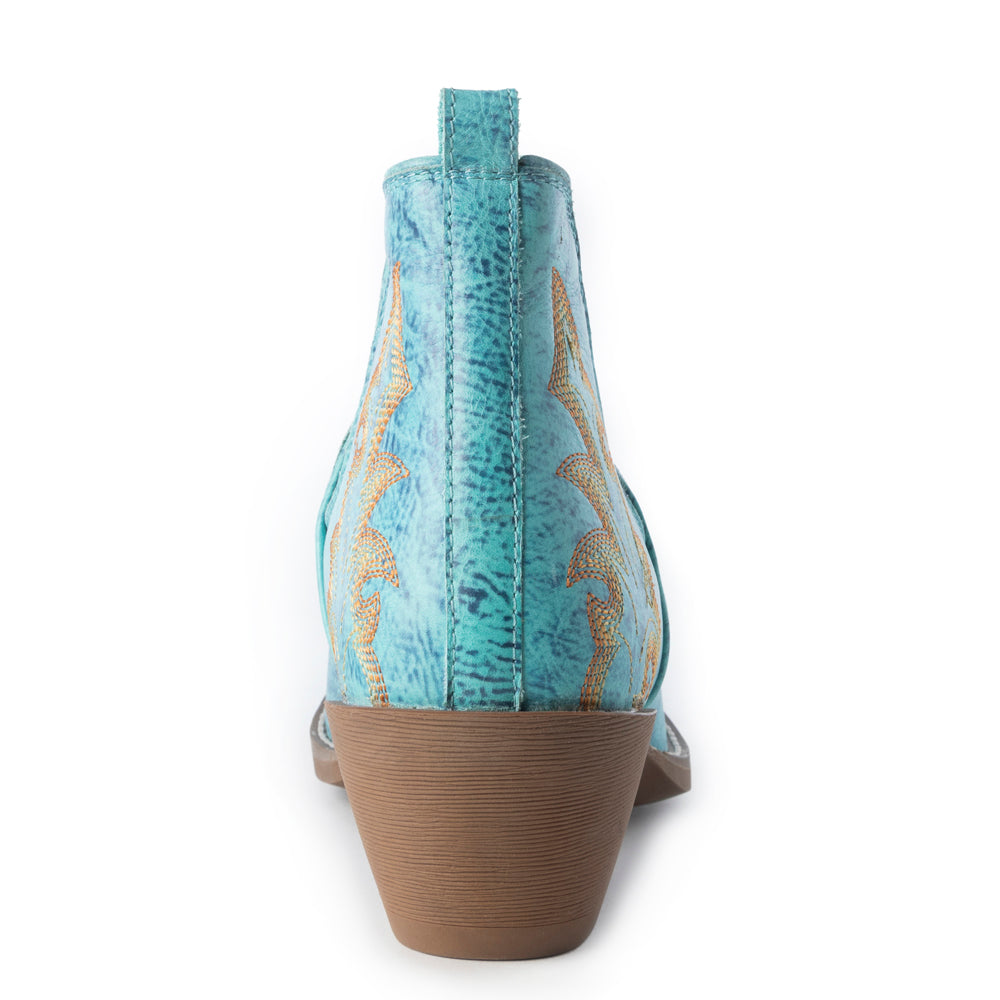 Tempest Embroidered Cowgirl Booties in Turquoise for Women in Genuine Leather with Snip Toe