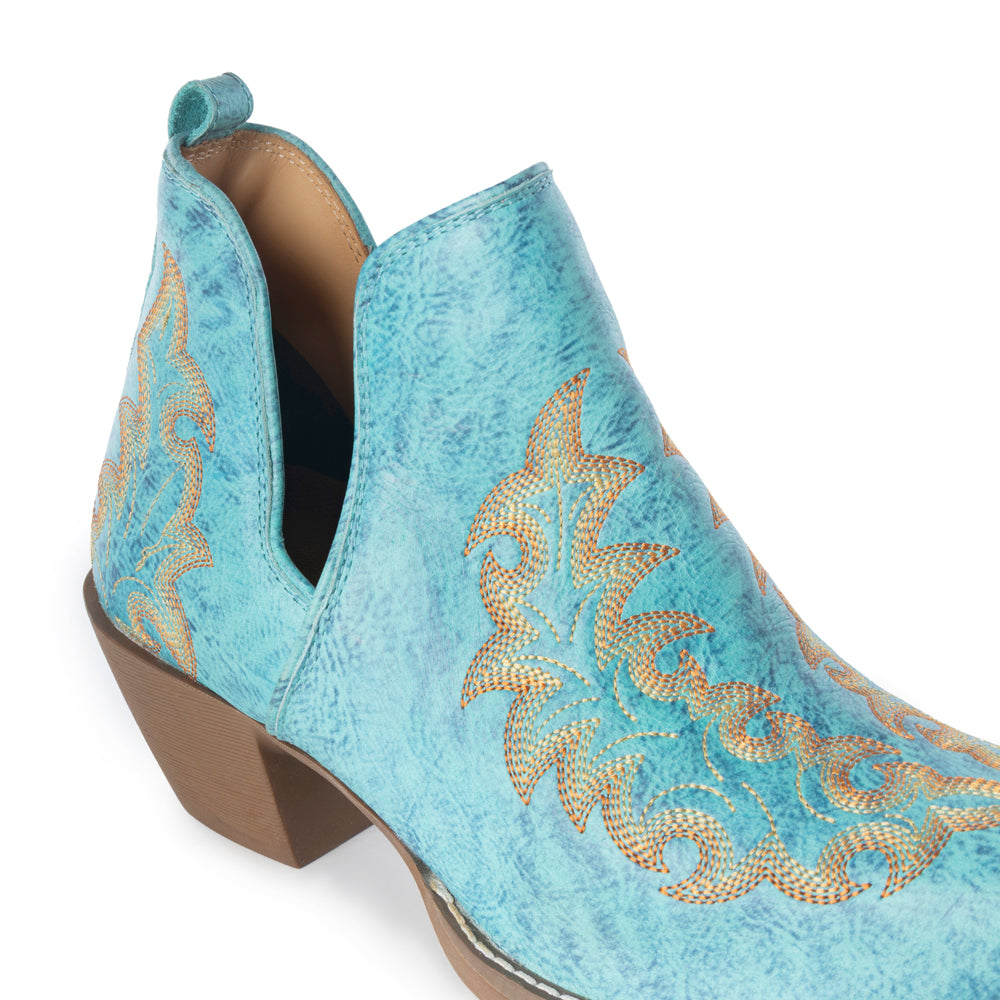 Tempest Embroidered Cowgirl Booties in Turquoise for Women in Genuine Leather with Snip Toe