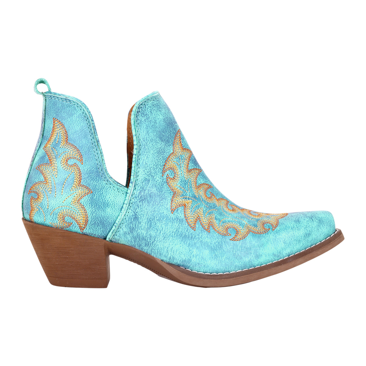 Tempest Embroidered Cowgirl Booties in Turquoise for Women in Genuine Leather with Snip Toe