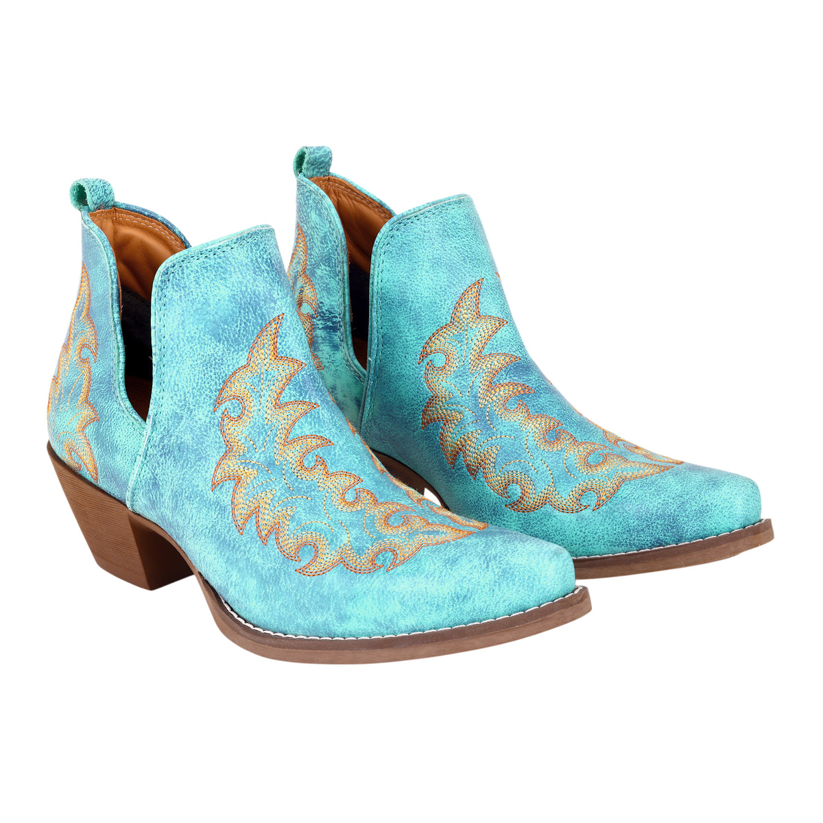 Tempest Embroidered Cowgirl Booties in Turquoise for Women in Genuine Leather with Snip Toe