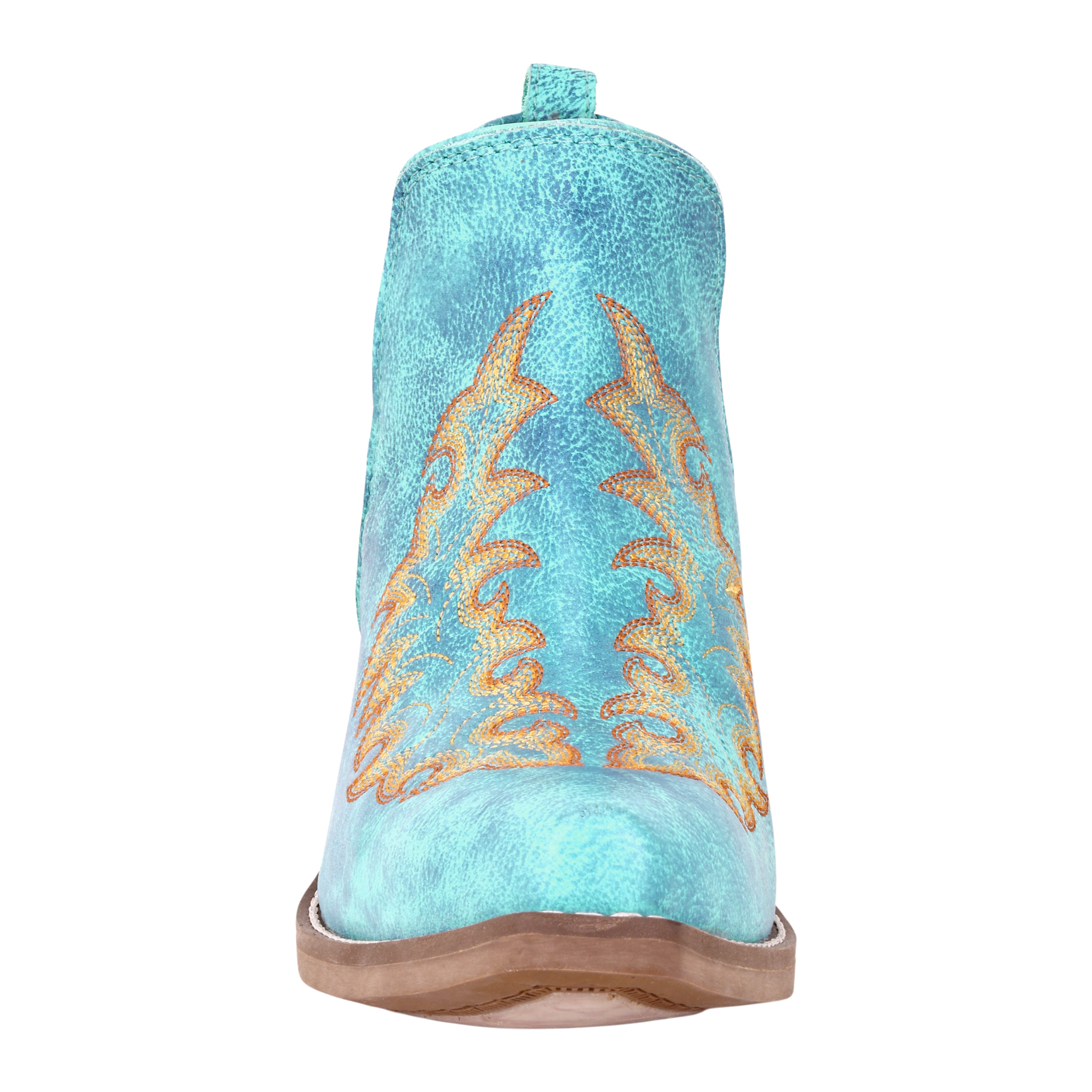 Tempest Embroidered Cowgirl Booties in Turquoise for Women in Genuine Leather with Snip Toe