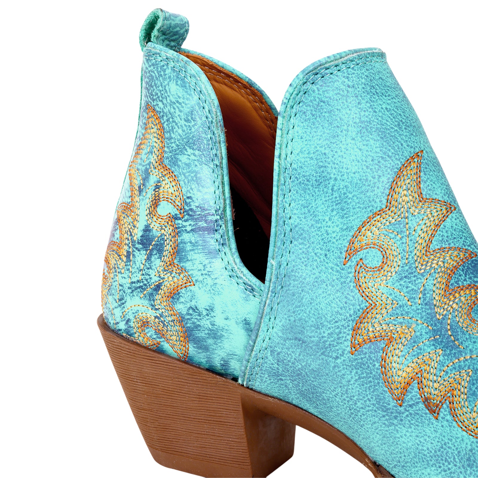 Tempest Embroidered Cowgirl Booties in Turquoise for Women in Genuine Leather with Snip Toe