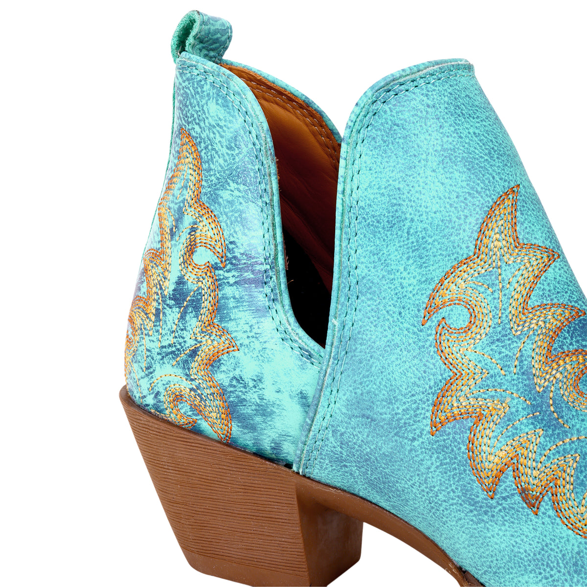 Tempest Embroidered Cowgirl Booties in Turquoise for Women in Genuine Leather with Snip Toe