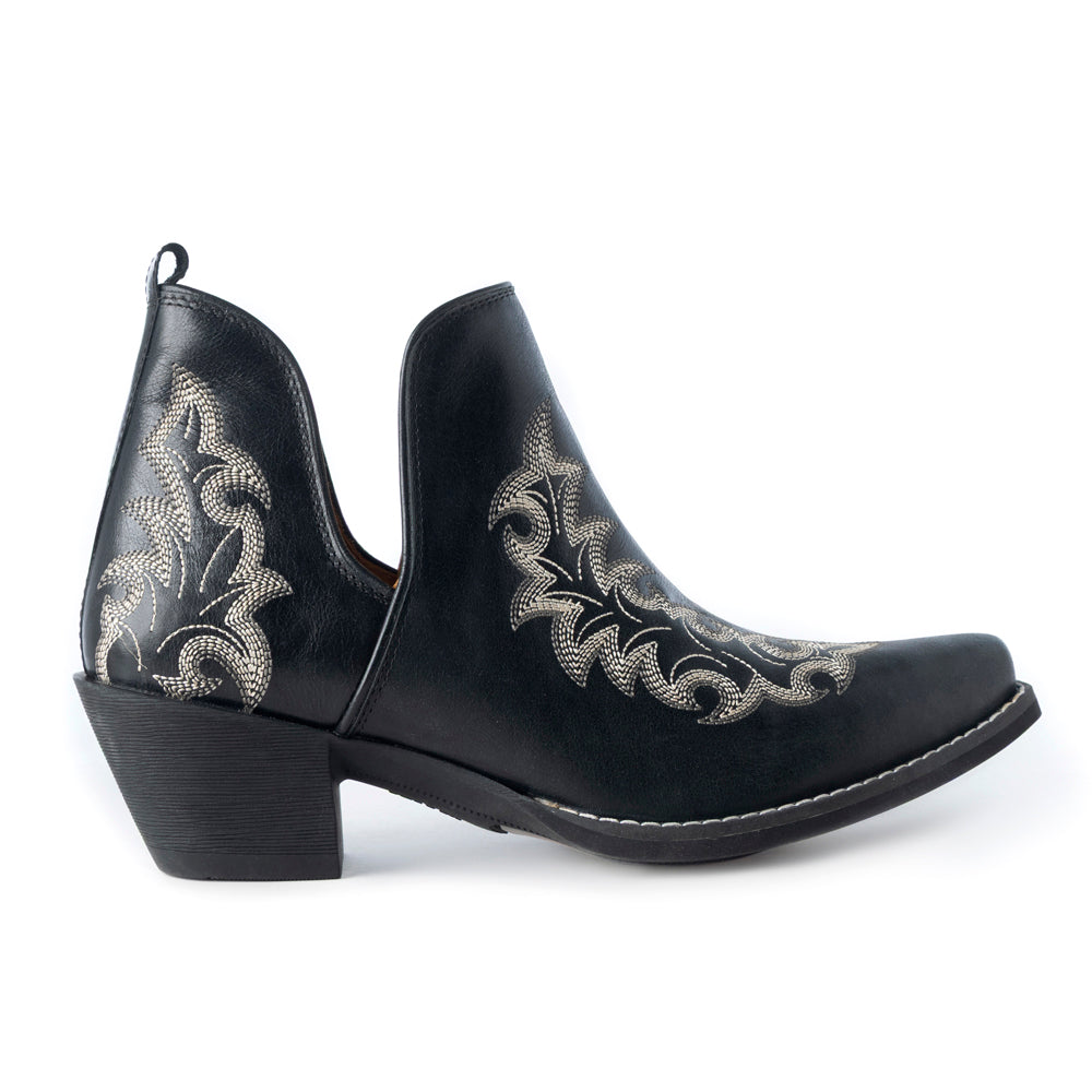 Tempest Embroidered Cowgirl Booties in Onyx for Women in Genuine Leather with Snip Toe