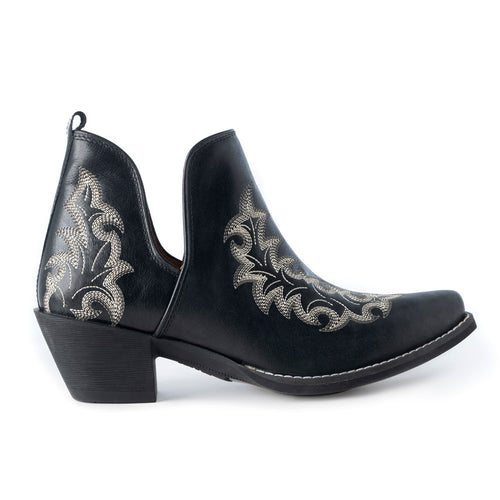 Tempest Embroidered Cowgirl Booties in Onyx for Women in Genuine Leather with Snip Toe