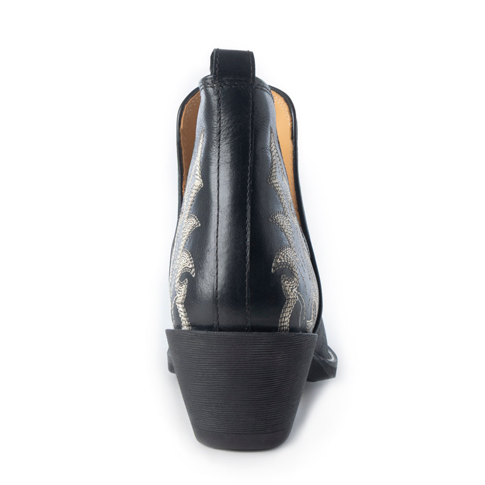 Tempest Embroidered Cowgirl Booties in Onyx for Women in Genuine Leather with Snip Toe