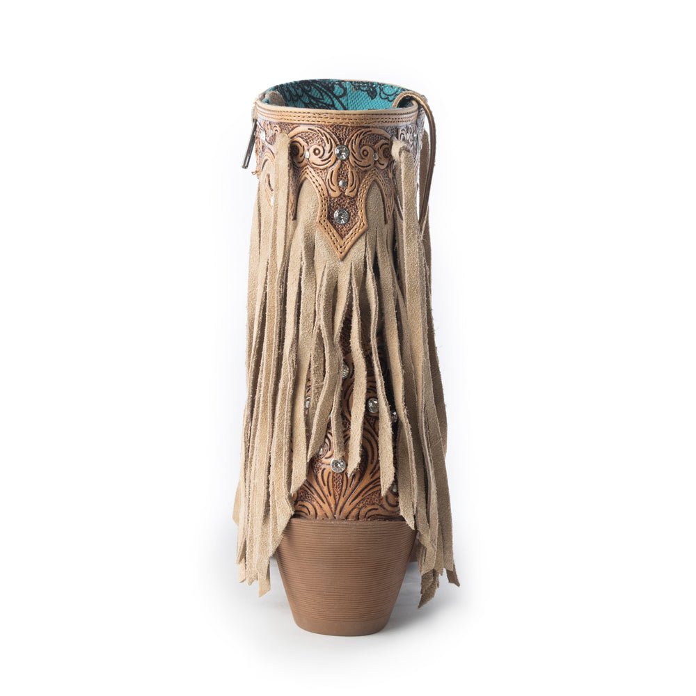 Nashville Nights Fringe Boots for Women in Ember, Handtooled Genuine Leather with Swarovski Stones