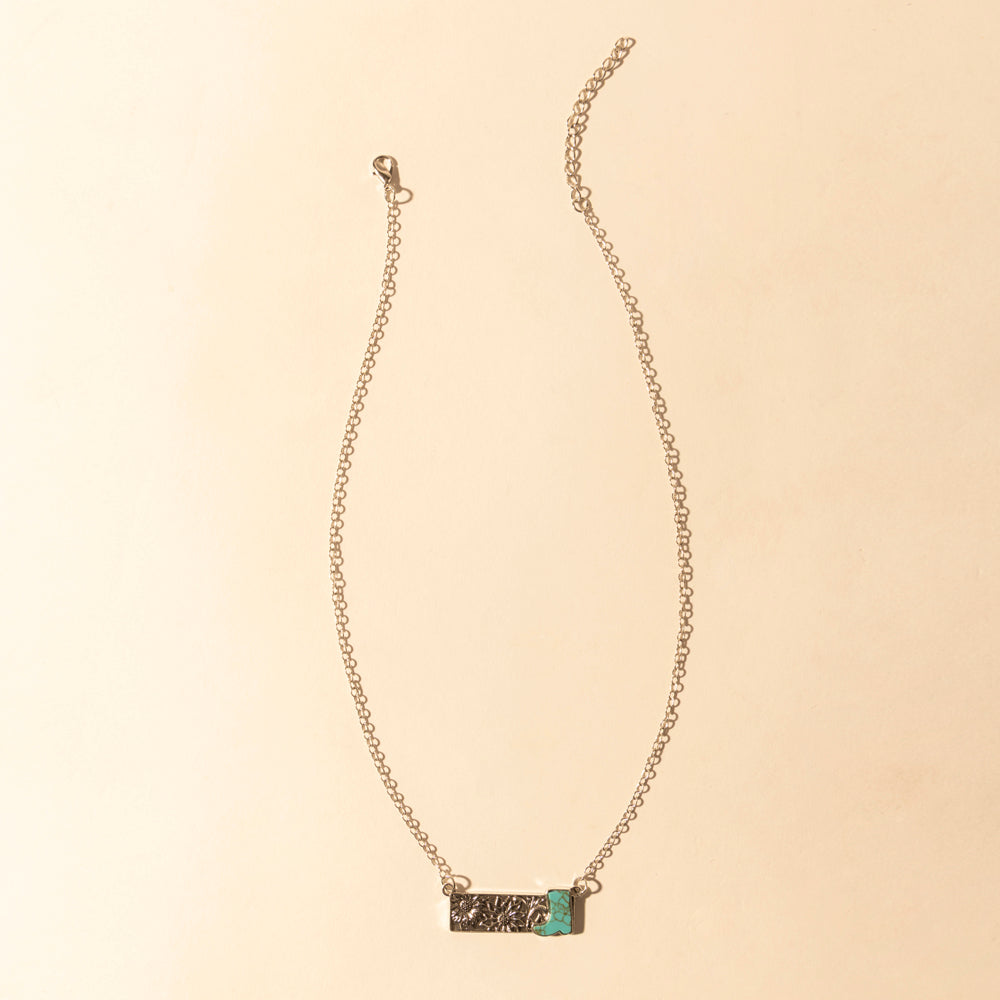Cowgirl Boot Charm Necklace for Women in Moonlit and Turquoise