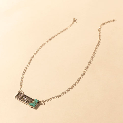 Cowgirl Boot Charm Necklace for Women in Moonlit and Turquoise