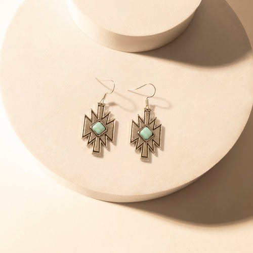 Starburst Earrings for Women with Turquoise Center