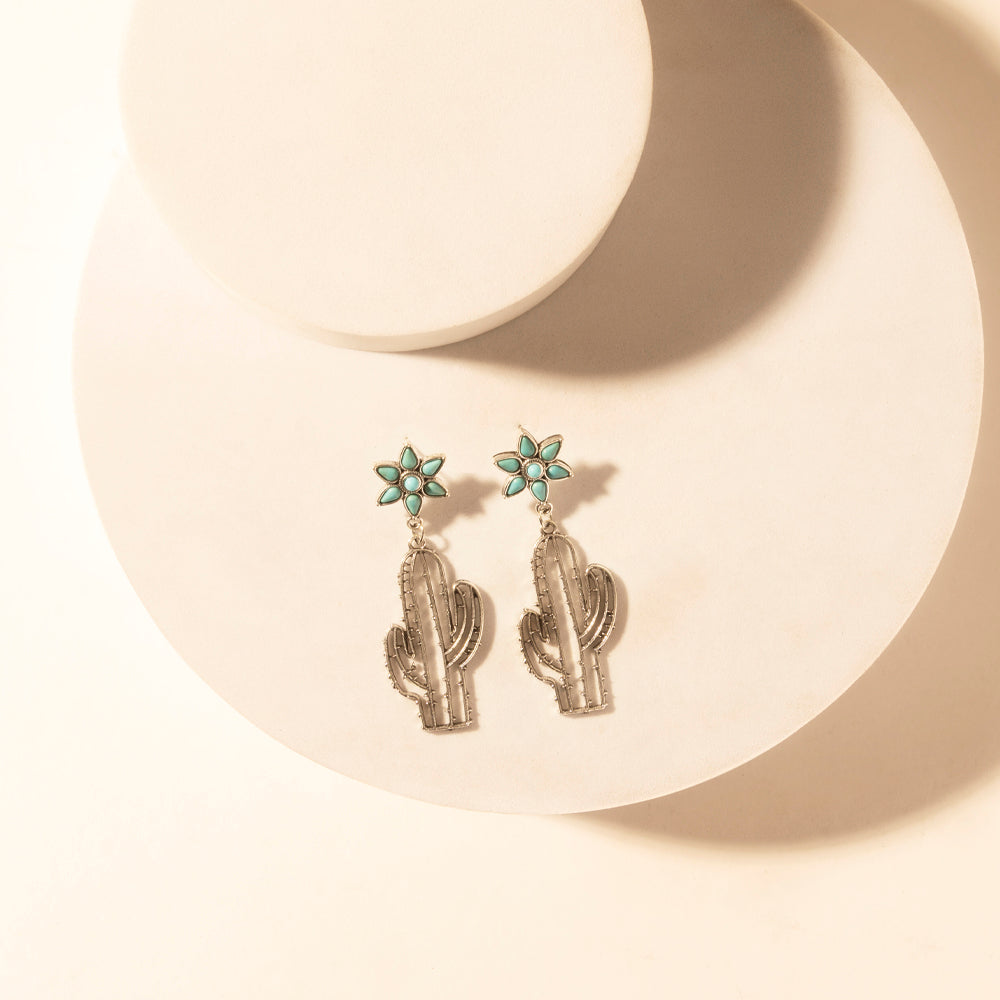 Cactus Kiss Turquoise Drop Earrings for Women