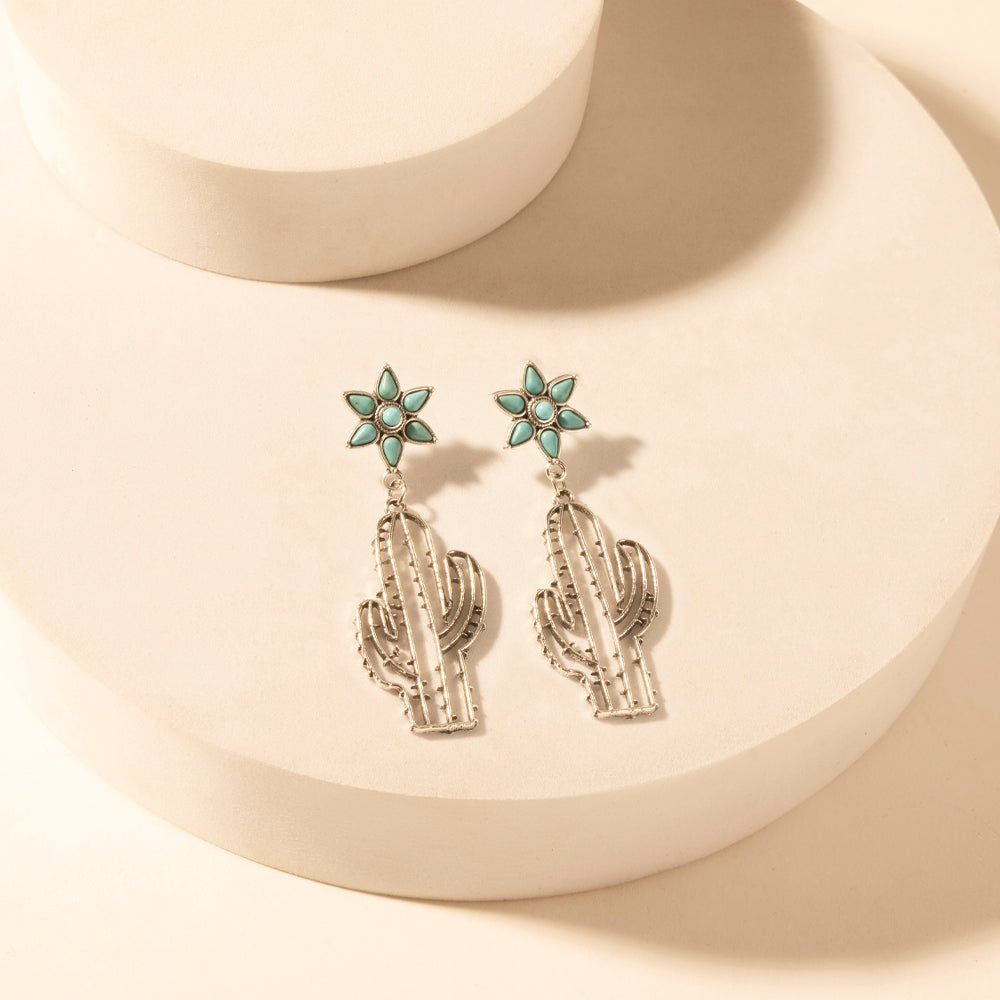 Cactus Kiss Turquoise Drop Earrings for Women
