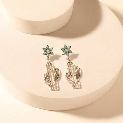 Cactus Kiss Turquoise Drop Earrings for Women