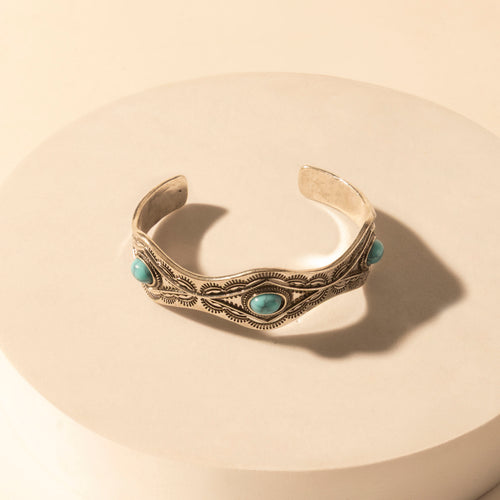 Sedona Stone Cuff for Women with turquoise stones and engraved detail in premium style