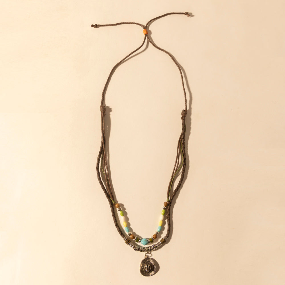 Santa Rosa Beaded Drawstring Necklace for Women with beads and concho detail for western wear