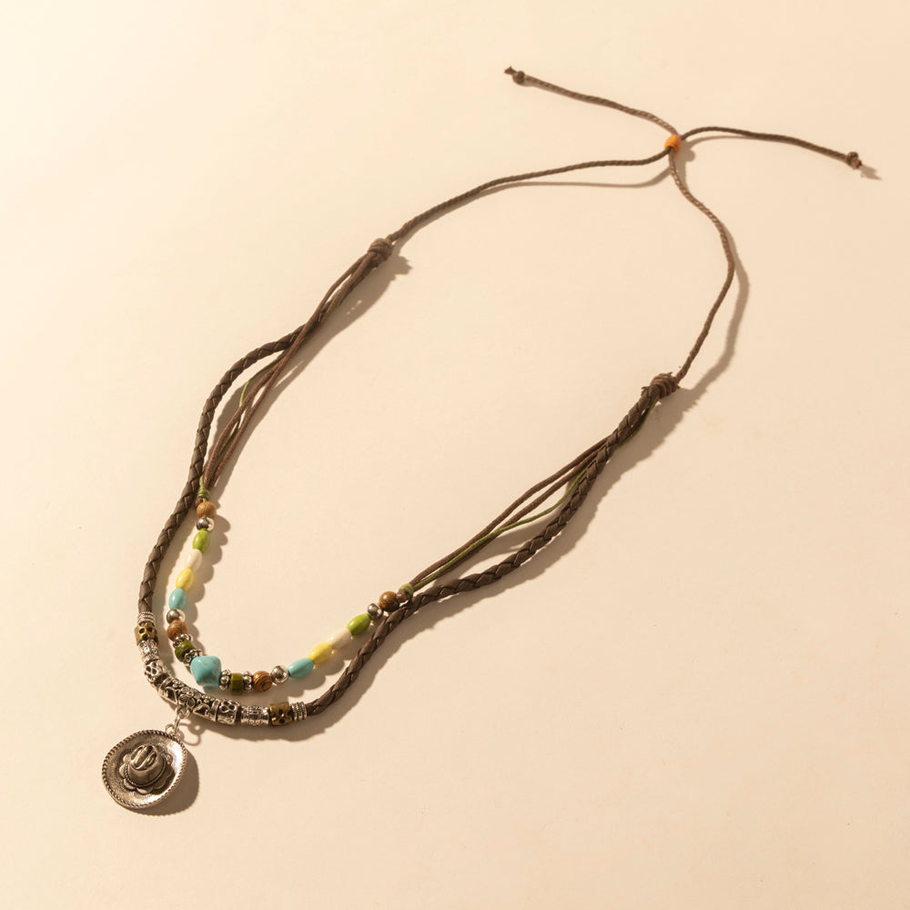 Santa Rosa Beaded Drawstring Necklace for Women with beads and concho detail for western wear