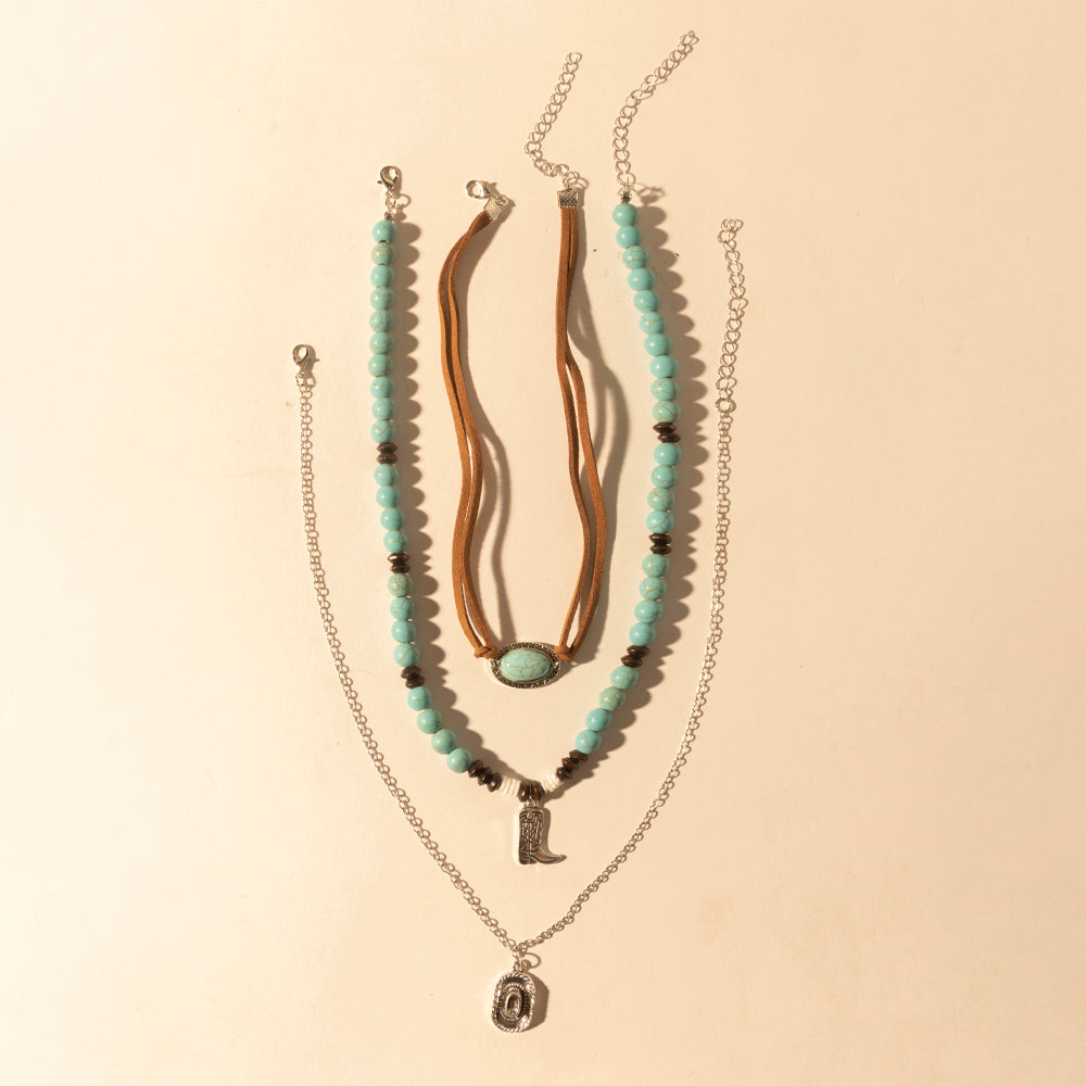 Cody Charm Layered Necklace for Women with turquoise beads and horseshoe detail for western wear