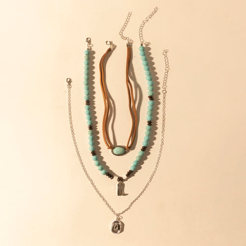 Cody Charm Layered Necklace for Women with turquoise beads and horseshoe detail for western wear