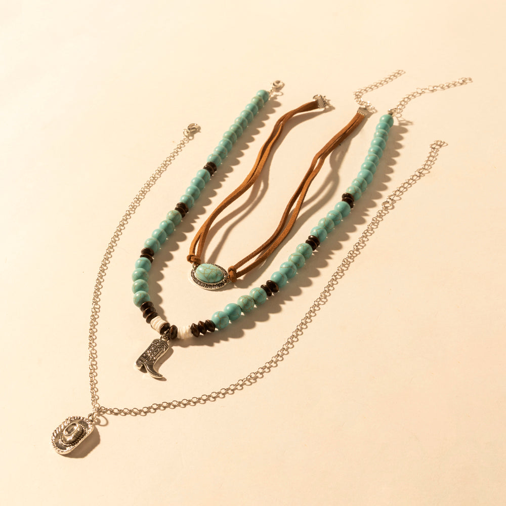 Cody Charm Layered Necklace for Women with turquoise beads and horseshoe detail for western wear