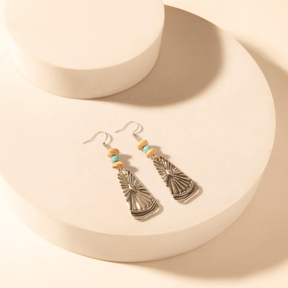 Sedona Sun Dangle Earrings for Women with turquoise tooled detail for everyday western wear